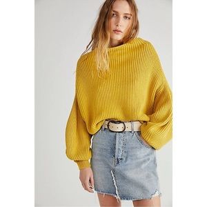 Free People Emmy Mock Meck Sweater Long Sleeve Cropped Size XS Golden Yellow
